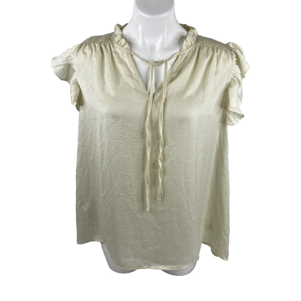Glam Women Large Ruffle Blouse Cream Tie Front Ruffle Cap Sleeve NWT